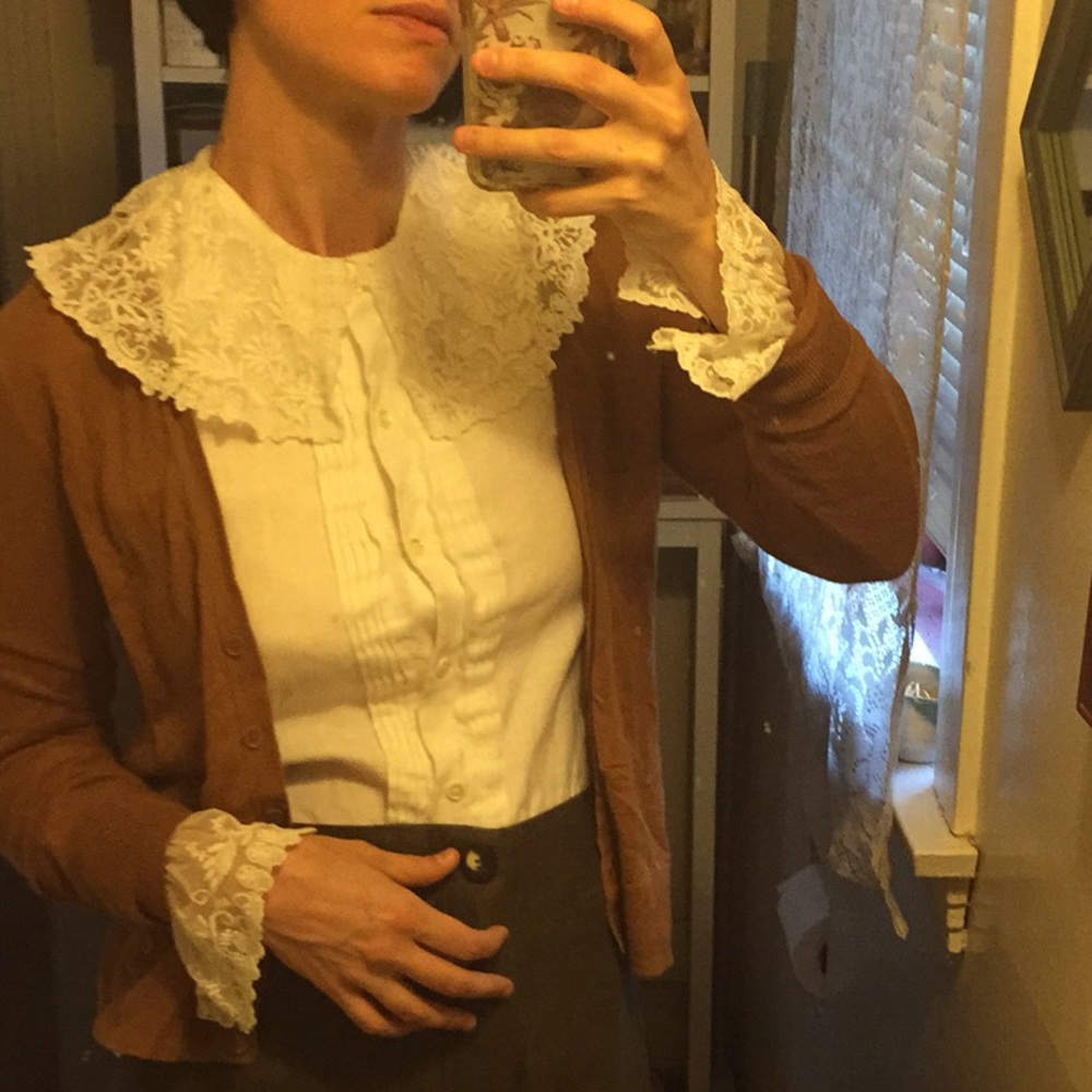 VTG Linen Lace White Blouse - Picture 2 of 8